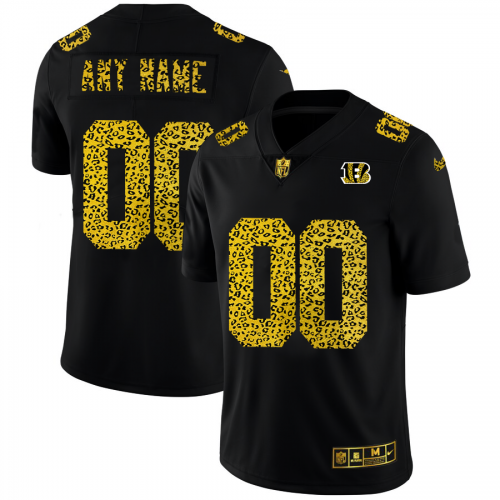 Cincinnati Bengals Custom Men's Leopard Print Fashion Vapor Limited Jersey Black