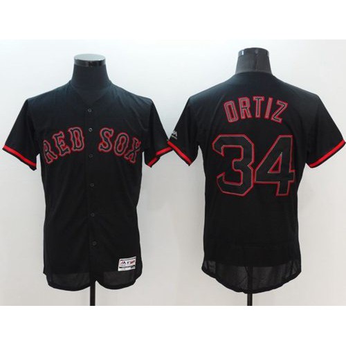 Boston Red Sox #34 David Ortiz Black Fashion Flexbase Authentic Collection Stitched Jersey Men's