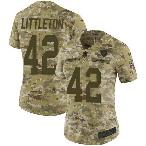 Las Vegas Raiders #42 Cory Littleton Camo Women's Stitched Limited 2018 Salute To Service Jersey Womens