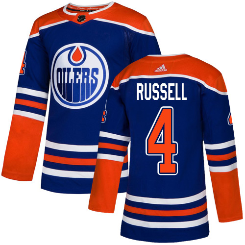 Adidas Edmonton Oilers #4 Kris Russell Royal Blue Alternate Authentic Stitched Jersey Men's