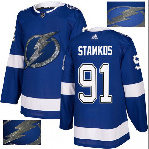 Adidas Tampa Bay Lightning #91 Steven Stamkos Blue Home Authentic Fashion Gold Stitched Jersey Men's