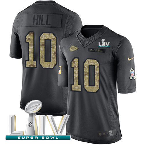 Kansas City Chiefs #10 Tyreek Hill Black Super Bowl LIV 2020 Youth Stitched Limited 2016 Salute to Service Jersey Youth