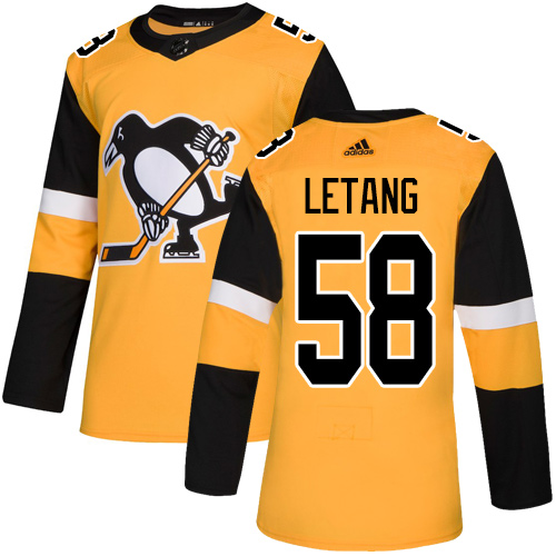 Adidas Pittsburgh Penguins #58 Kris Letang Gold Alternate Authentic Stitched Youth Jersey Youth