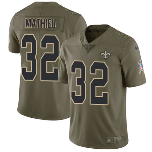 Saints #32 Tyrann Mathieu Olive Youth Stitched Limited 2017 Salute To Service Jersey