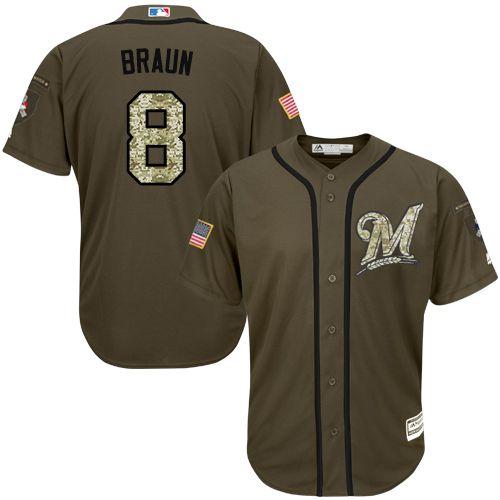 Milwaukee Brewers #8 Ryan Braun Green Salute to Service Stitched Youth Jersey Youth