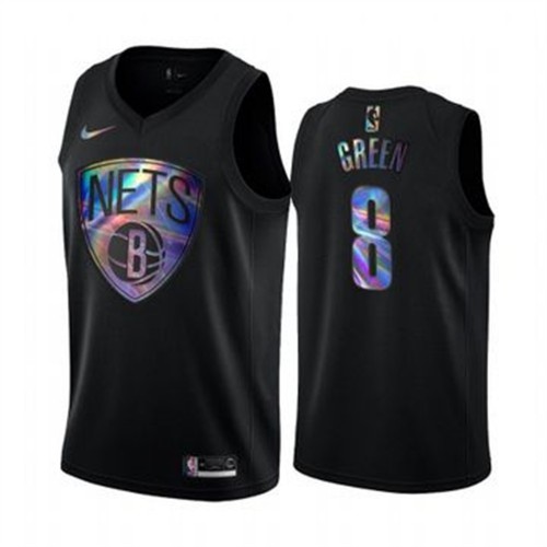 Brooklyn Nets #8 Jeff Green Mens Iridescent Holographic Collection Jersey - Black Mens