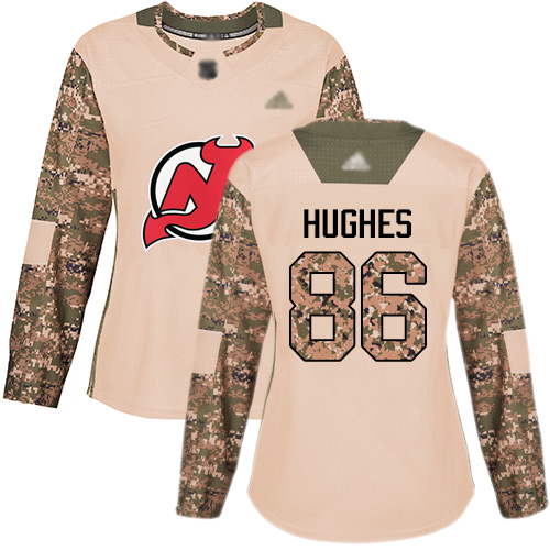 Adidas New Jersey Devils #86 Jack Hughes Camo Authentic 2017 Veterans Day Women's Stitched Jersey Womens