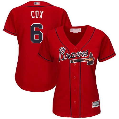 Atlanta Braves #6 Bobby Cox Red Alternate Women's Stitched Jersey Womens