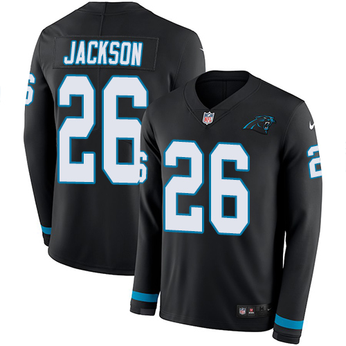 Carolina Panthers #26 Donte Jackson Black Team Color Men's Stitched Limited Therma Long Sleeve Jersey Men's