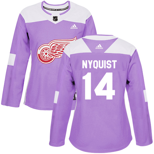 Adidas Detroit Red Wings #14 Gustav Nyquist Purple Authentic Fights Cancer Women's Stitched Jersey Womens