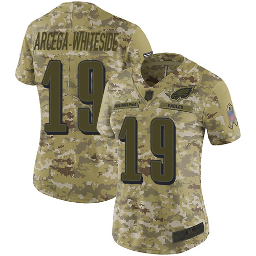 Philadelphia Eagles #19 JJ Arcega-Whiteside Camo Women's Stitched Limited 2018 Salute to Service Jersey Womens