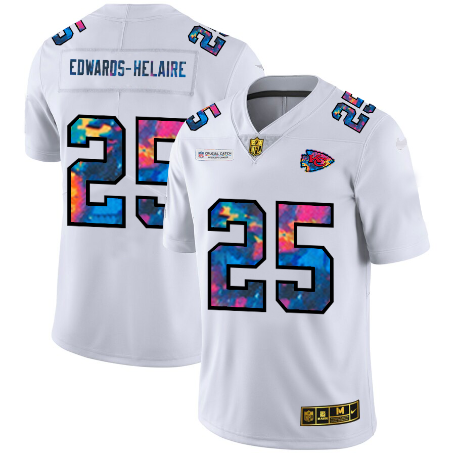 Kansas City Chiefs #25 Clyde Edwards-Helaire Men's White Multi-Color 2020 Crucial Catch Limited Jersey