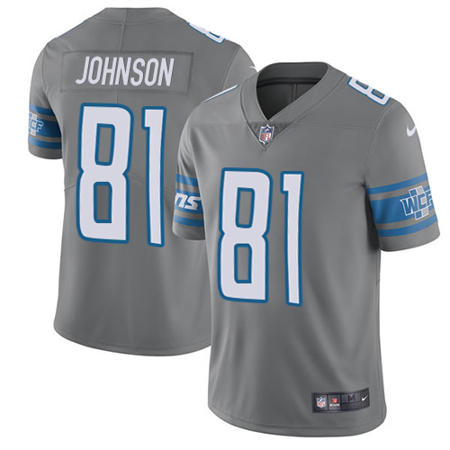 Detroit Lions #81 Calvin Johnson Gray Men's Stitched Limited Rush Jersey Men's