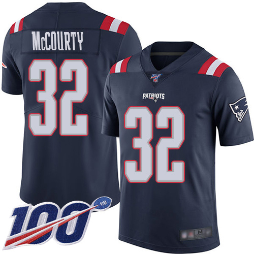 Patriots #32 Devin McCourty Navy Blue Men's Stitched Limited Rush 100th Season Jersey