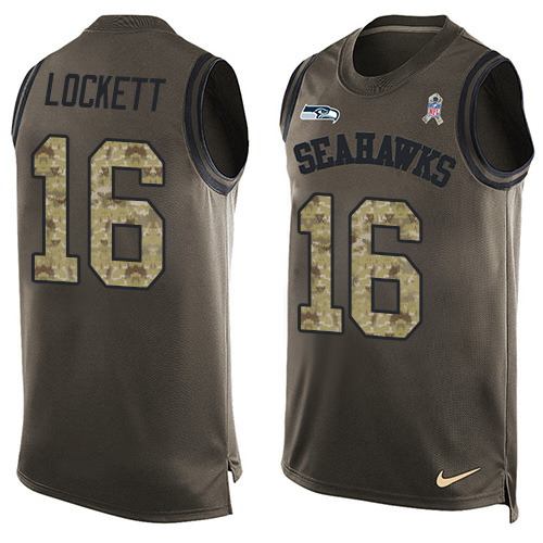Seahawks #16 Tyler Lockett Green Men's Stitched Limited Salute To Service Tank Top Jersey