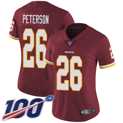 Washington Commanders #26 Adrian Peterson Burgundy Red Team Color Women's Stitched 100th Season Vapor Limited Jersey Womens