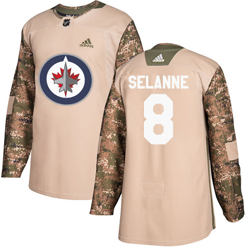 Adidas Winnipeg Jets #8 Teemu Selanne Camo Authentic 2017 Veterans Day Stitched Jersey Men's