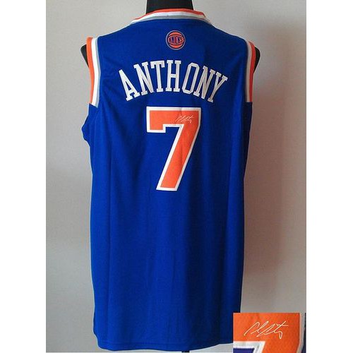 Revolution 30 Autographed New York Knicks #7 Carmelo Anthony Blue Stitched Jersey Mens