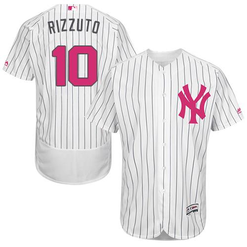 New York Yankees #10 Phil Rizzuto White Strip Flexbase Authentic Collection Mother's Day Stitched Jersey Men's