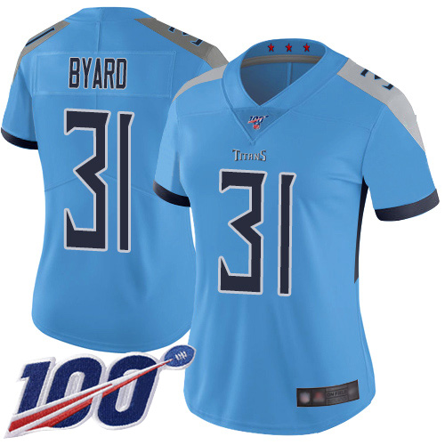 Tennessee Titans #31 Kevin Byard Light Blue Alternate Women's Stitched 100th Season Vapor Limited Jersey Womens