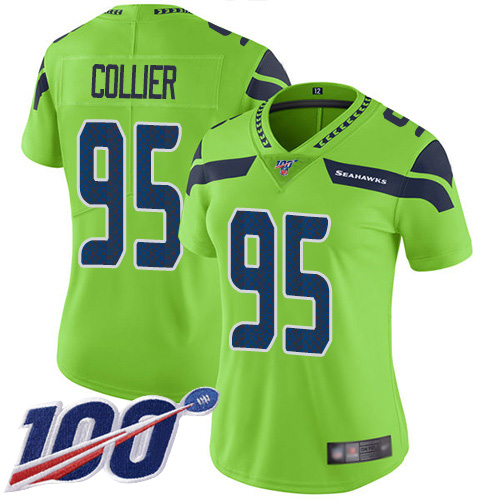Seattle Seahawks #95 L.J. Collier Green Women's Stitched Limited Rush 100th Season Jersey Womens
