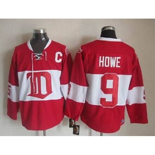 Detroit Red Wings #9 Gordie Howe Red Winter Classic CCM Throwback Stitched Jersey Men's
