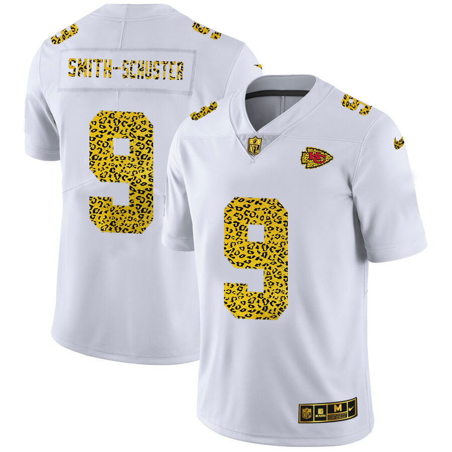 Kansas City Chiefs #9 JuJu Smith-Schuster Men's Flocked Leopard Print Vapor Limited Jersey White