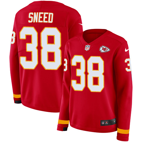 Chiefs #38 L'Jarius Sneed Red Team Color Women's Stitched Limited Therma Long Sleeve Jersey