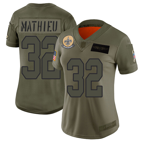 Saints #32 Tyrann Mathieu Camo Women's Stitched Limited 2019 Salute To Service Jersey