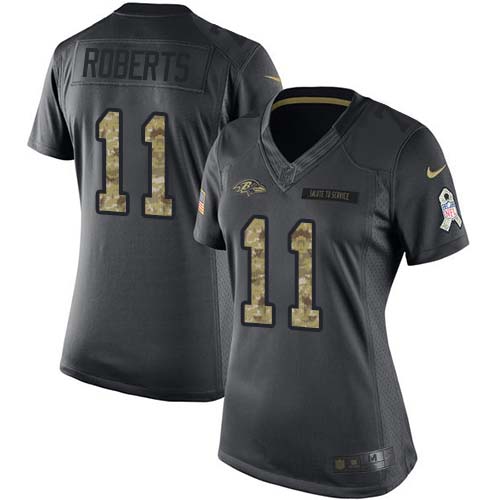 Baltimore Ravens #11 Seth Roberts Black Women's Stitched Limited 2016 Salute to Service Jersey Womens