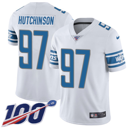 Lions #97 Aidan Hutchinson White Men's Stitched 100th Season Vapor Untouchable Limited Jersey