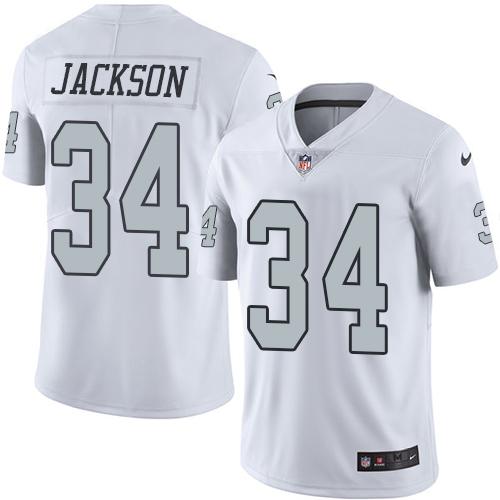 Raiders #34 Bo Jackson White Men's Stitched Limited Rush Jersey