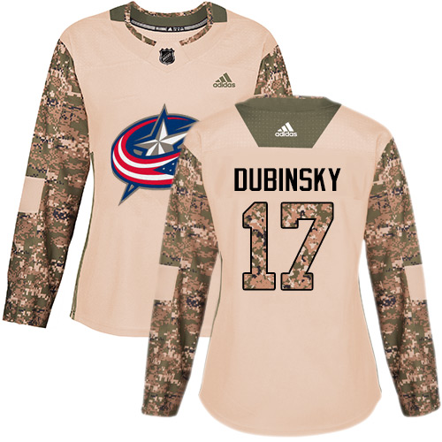 Adidas Columbus Blue Jackets #17 Brandon Dubinsky Camo Authentic 2017 Veterans Day Women's Stitched Jersey Womens