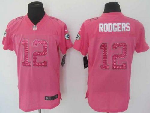 Packers #12 Aaron Rodgers Pink Sweetheart Women's Stitched Elite Jersey