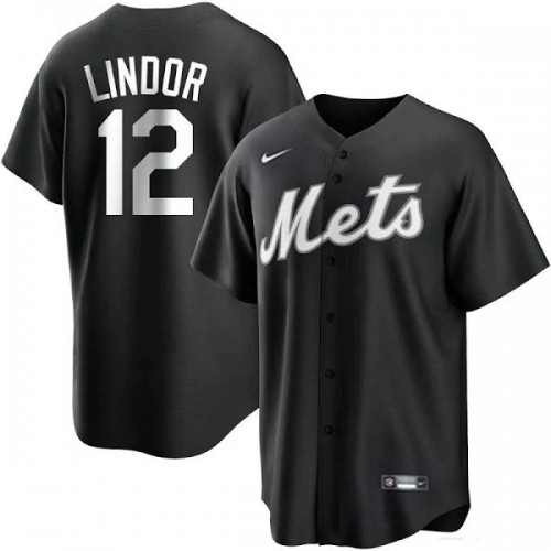 New York New York Mets #12 Francisco Lindor Men's 2021 All Black Fashion Jersey Men's