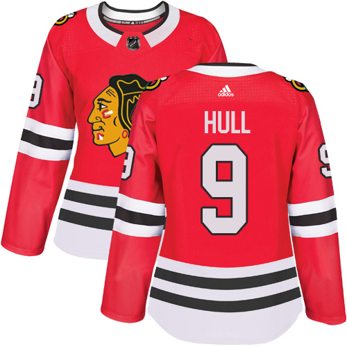 Adidas Chicago Blackhawks #9 Bobby Hull Red Home Authentic Women's Stitched Jersey Womens