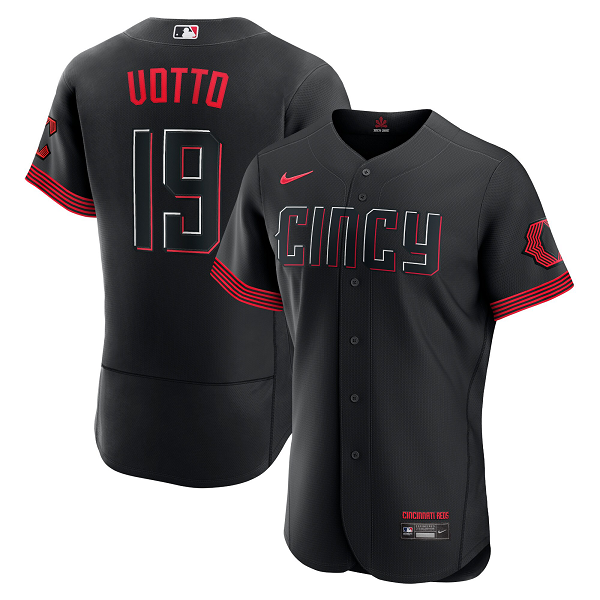 Men's Cincinnati Reds #19 Joey Votto Black 2023 City Connect Flex Base Player Jersey