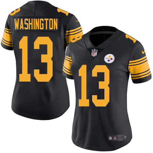 Pittsburgh Steelers #13 James Washington Black Women's Stitched Limited Rush Jersey Womens