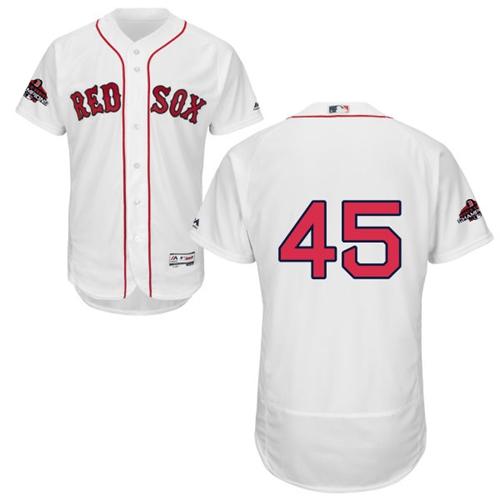 Boston Red Sox #45 Pedro Martinez White Flexbase Authentic Collection 2018 World Series Champions Stitched Jersey Men's