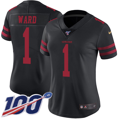 49ers #1 Jimmie Ward Black Alternate Women's Stitched 100th Season Vapor Limited Jersey