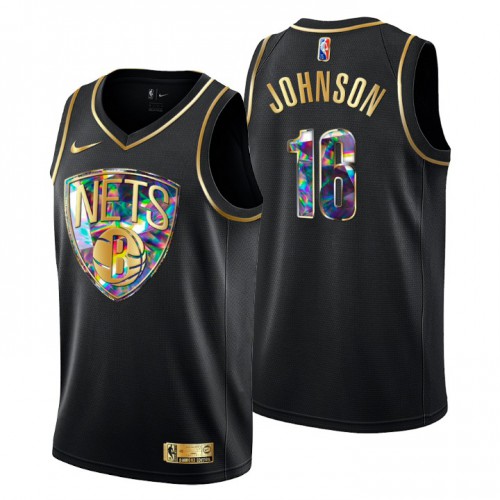 Brooklyn Brooklyn Nets #16 James Johnson Mens Golden Edition Diamond Logo 2021/22 Swingman Jersey - Black Mens