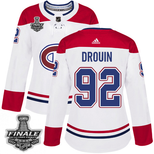 Adidas Montreal Canadiens #92 Jonathan Drouin White Road Authentic Women's 2021 Stanley Cup Final Patch Jersey Womens