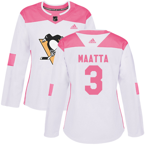 Adidas Pittsburgh Penguins #3 Olli Maatta White/Pink Authentic Fashion Women's Stitched Jersey Womens