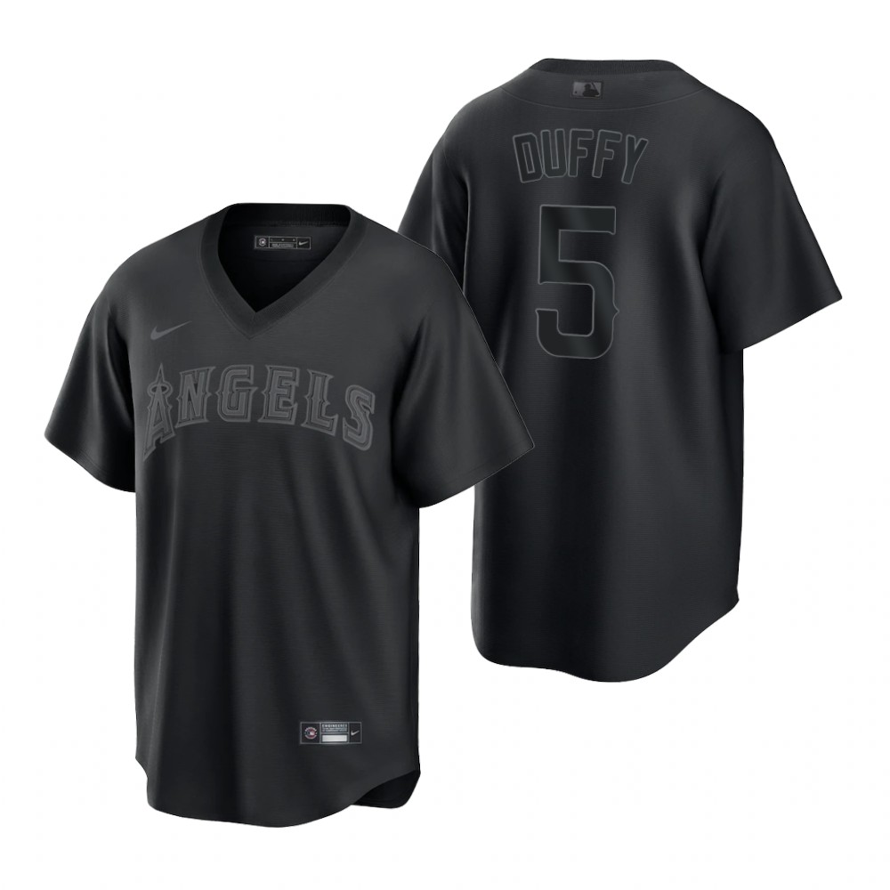 Los Angeles Angels #5 Matt Duffy Men's Black Pitch Black Fashion Jersey