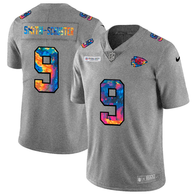 Kansas City Chiefs #9 JuJu Smith-Schuster Men's Multi-Color 2020 Crucial Catch Jersey Greyheather