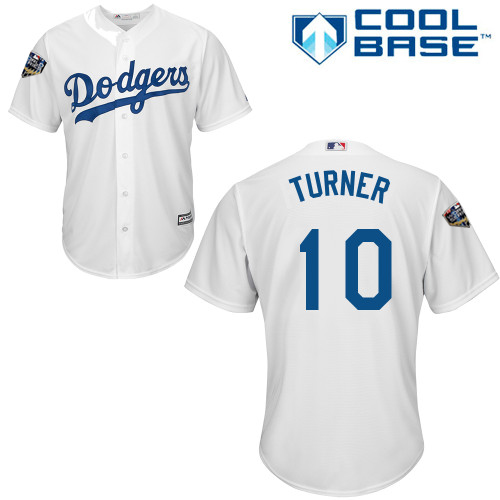 Los Angeles Dodgers #10 Justin Turner White Cool Base 2018 World Series Stitched Youth Jersey Youth