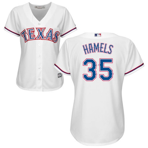 Texas Rangers #35 Cole Hamels White Home Women's Stitched Jersey Womens