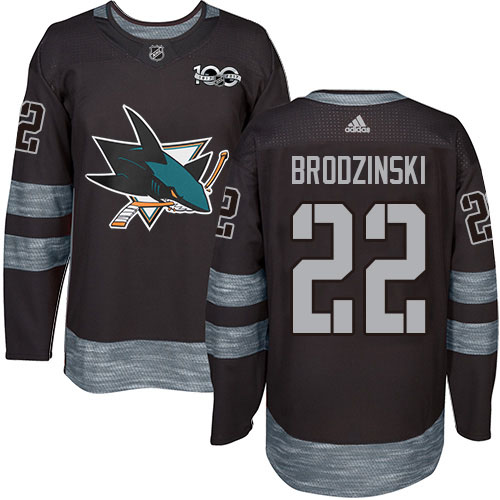 Adidas San Jose Sharks #22 Jonny Brodzinski Black 1917-2017 100th Anniversary Stitched Jersey Men's