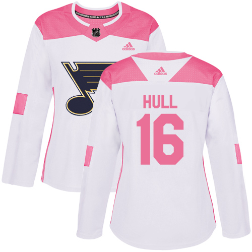Adidas St. Louis Blues #16 Brett Hull White/Pink Authentic Fashion Women's Stitched Jersey Womens