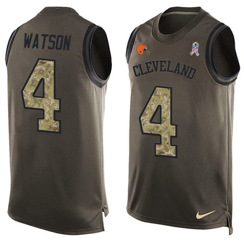 Browns #4 Deshaun Watson Green Men's Stitched Limited Salute To Service Tank Top Jersey